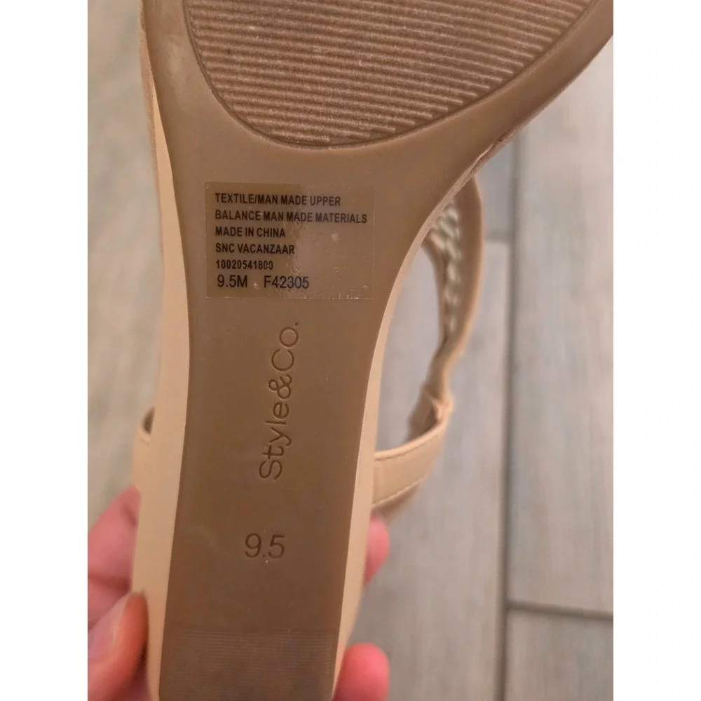 Style & Co Vacanzaar Nude Beige Crochet Wedge Sandals Elastic Slingback 9.5M